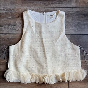 Lalavon Large Ivory Sleeveless Top with Petal Hem